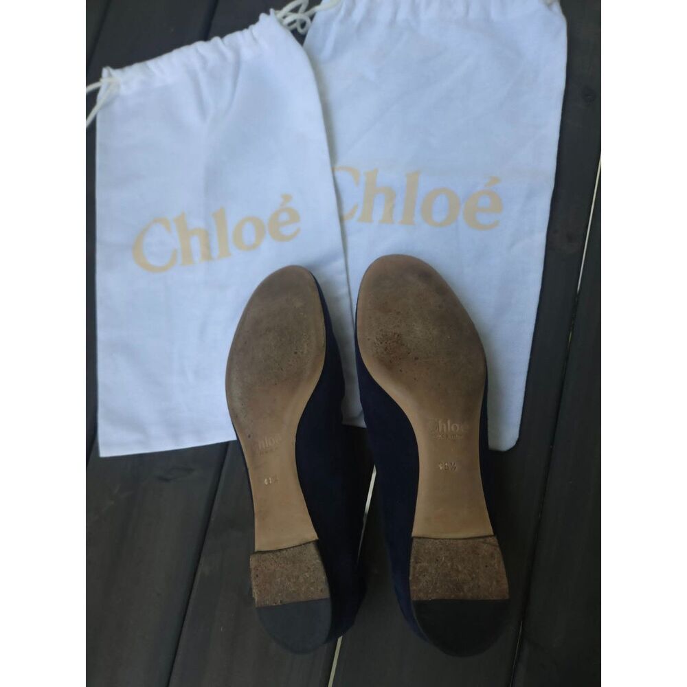Chloé Lauren Scalloped Ballet Flats Navy Blue Suede Sz 38.5 / 8 - Picture 6 of 8